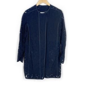 Akris Punto Dot Zip Front Jacket Navy Blue Sheer Long Duster Cardigan Designer 8